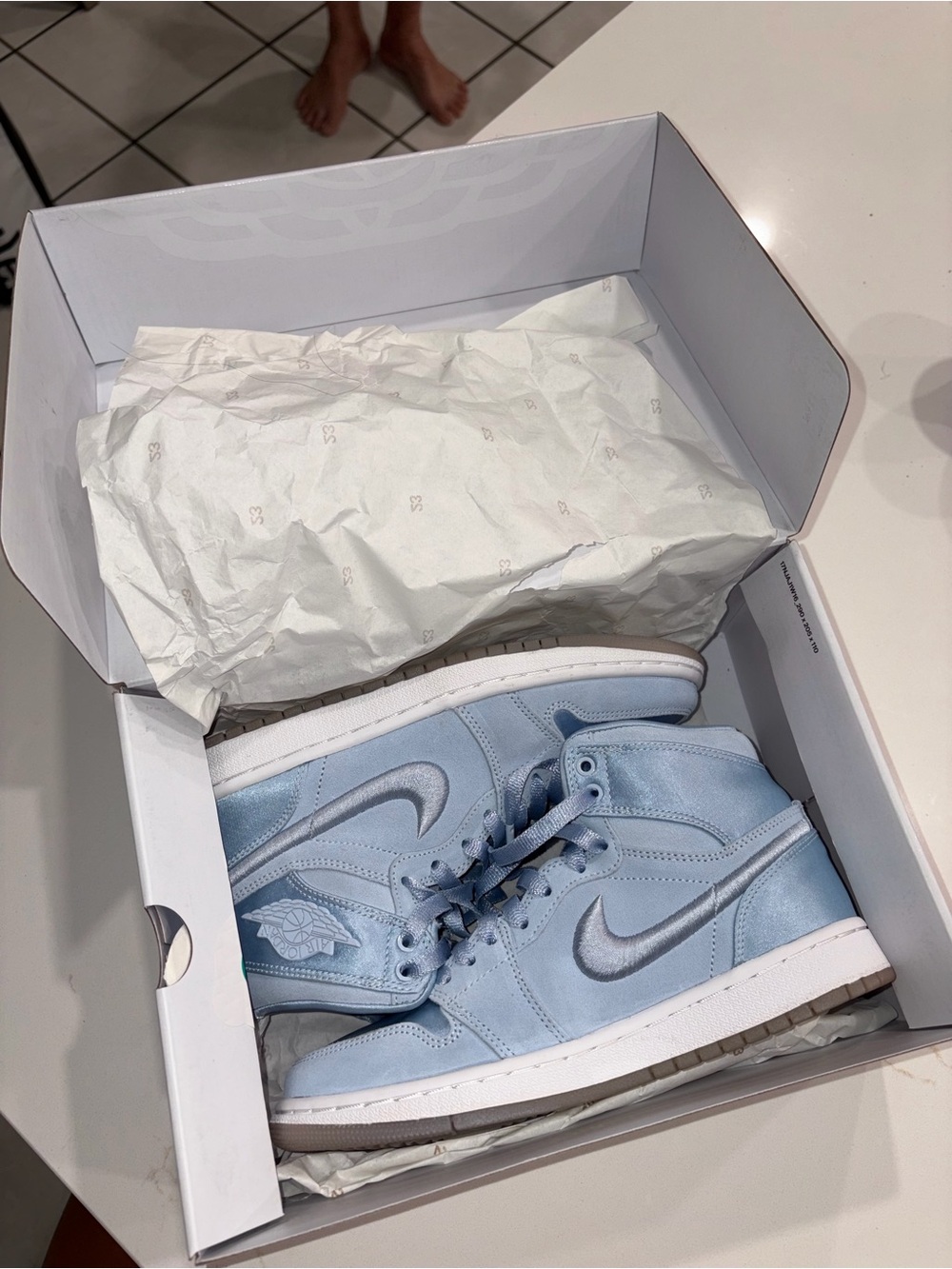 Nike Air Jordan Retro 1 Mid Light Blue Swoosh